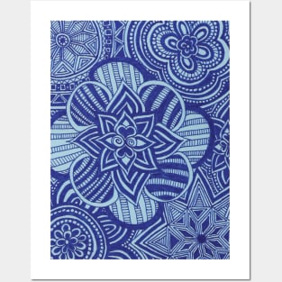 Cobalt Floral Snowflakes Posters and Art